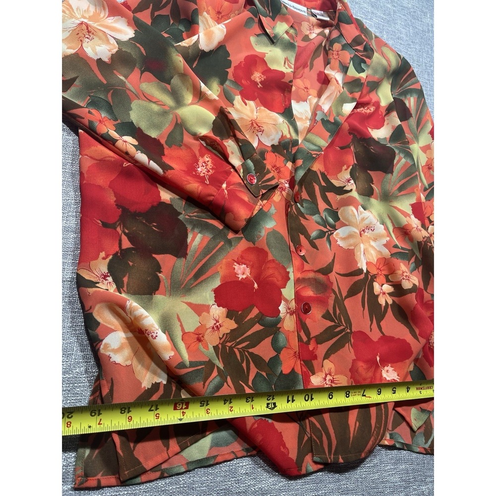 Drapers & Damon's Women's L Multicolor Floral Chiffon Collared Button-Up Blouse - Picture 4 of 9